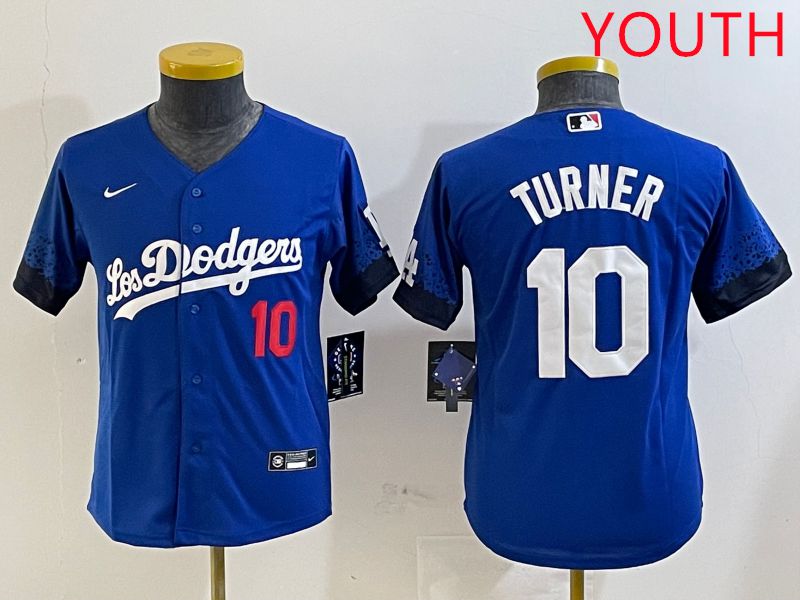 Youth Los Angeles Dodgers #10 Turner Blue City Edition 2025 Nike MLB Jersey style 1